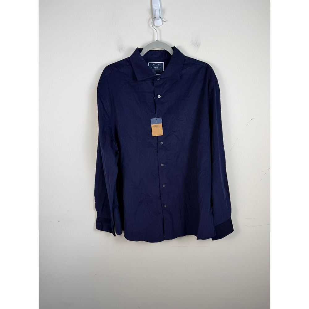 Charles Tyrwhitt Mens French Blue Corduroy Pinwhale Slim Fit Shirt XL NWT